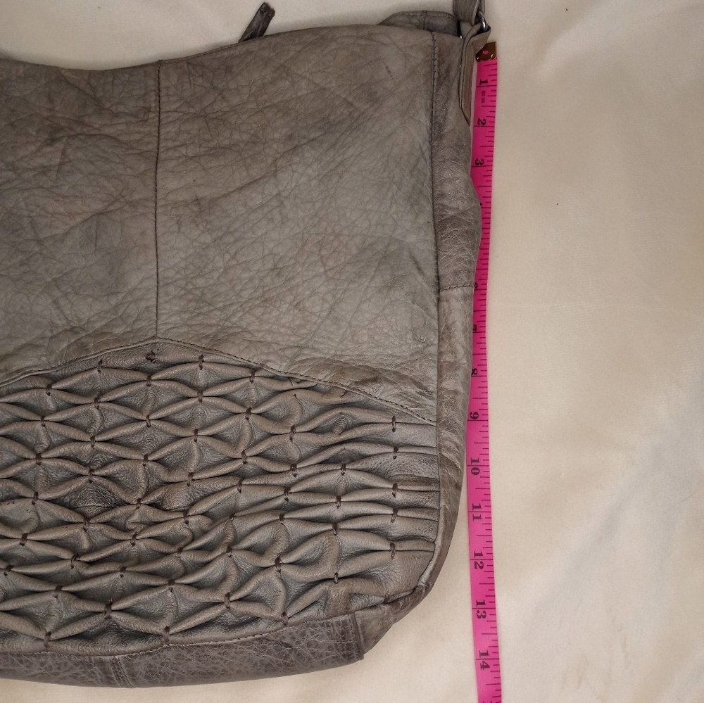 Anthropologie Taupe Leather Hobo with Woven Front Detail - Picture 9 of 9
